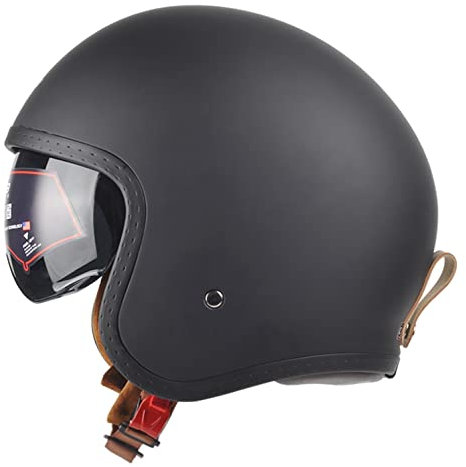Jethelm mit Visier Retro Pilotenhelm Qualität nach ECE-Norm Roller-Helm für Frauen und Herren im Vintage-Look, Motorrad-Helm mit Visier für Damen Herren Erwachsene C,XXXL