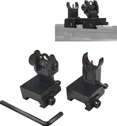 FIRECLUB Tactical Front and Rear Folding Flip up Iron Sights for Hunting(Schwarz mit Glasfaser)