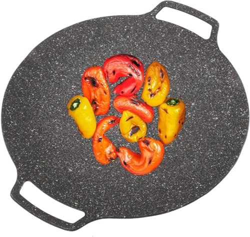BORDSTRAT Padella per barbecue per fornelli a gas, piano cottura elettrico, per grigliate all'interno o all'esterno, piastra coreana rotonda, padella antiaderente (universale 36 cm)