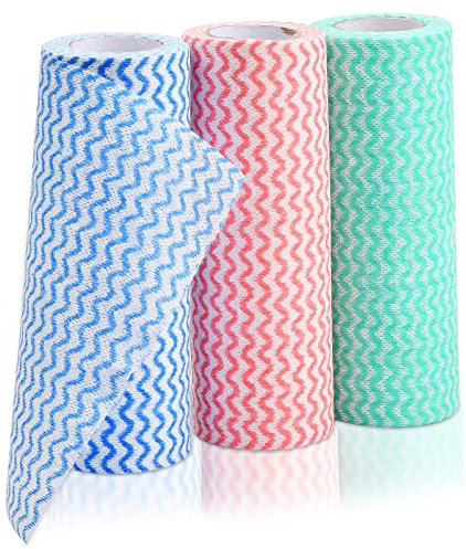 Anseom Panno di Pulizia Usa e Getta, Set di 3 Rotoli Panni per la Pulizia Riutilizzabile, Tessuto Non Tessuto Multiuso Morbido e Assorbente Panni per della Cucina e della Casa