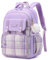 Tanou Mochila Adolescente Chica, 24L Mochilas Escolares Transpirable para Niñas de 9 a 16 años, Bolsa para Colegio y Instituto Casual de Moda a Cuadros, Morado