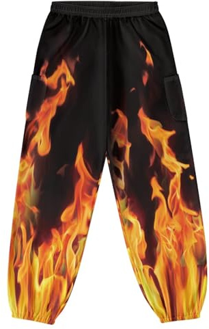 JOAIFO Harem Pants Women Wide Leg Yoga Pants Flame Print Active Leggings for Ladies Hippie Kung Fu Pants Womens Sweatpants for Dance Travel