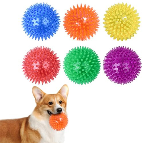 zukent 6Pack Dog Squeaky Balls, Spiky Dog Balls with Squeaker, Squeaky Dogs Toys Ball, High Bounce Rubber Spike Small Dogs Ball for Puppy Rubber TPR, Teething Cleaning, Small and Medium - 5.5cm