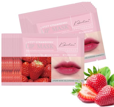 20PCS Strawberry Collagen Lip Mask - Exfoliator, Moisturizer, Sleeping Mask for Dry Lips - Nourishing, Anti-Wrinkle, Brightening Tinted Balm and Care Pad