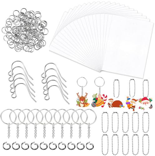 Udbrud 160 Stück Schrumpffolie Set Schrumpfplastik Set nthält Schrumpfkunstpapier,Ohrhaken,Broschen und Schlüsselanhänger Matt Transparent Shrink Plastic A5 für DIY