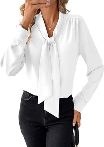 SHEKINI Chemisier de Travail Élégant avec Nœud et Col à Manches Longues Chemisier de Bureau Vintage Business Casual