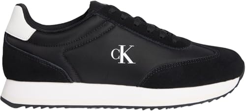Calvin Klein Donna Sneakers Running Laceup in Pelle, Nero (Black/Bright White), 39