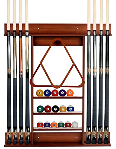COSTWAY Billar Rack in Madera Maciz, Estante para Palos de Billar 8 Tacos, 15 Bolas de Billar, 1 Soporte para Bolas, Equipo de Billar Compacto para la Sala de Billar Club Bar (Café)