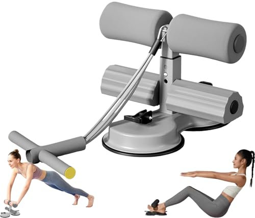 Barra auxiliar de sentadillas con banda de resistencia, soporte para pies de entrenamiento abdominal con ventosas dobles, equipo de ejercicio de gimnasio en casa (gris)