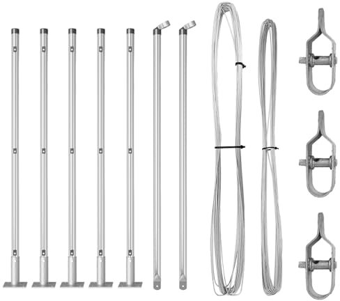 vidaXL 7 Pezzi Posti per Recinzione Grigi Ø32mm 110cm in Acciaio Zincato, Accessori per Recinto Resistenti agli Agenti Atmosferici, Posti da Giardino, Componenti per Terrazza, Barriera Regolabile in
