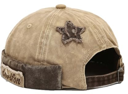 RUICHENG Dockermössa, herr, vintage, denim, sjömansmössa, rullmössa, dockmössa, Beige, 55-59