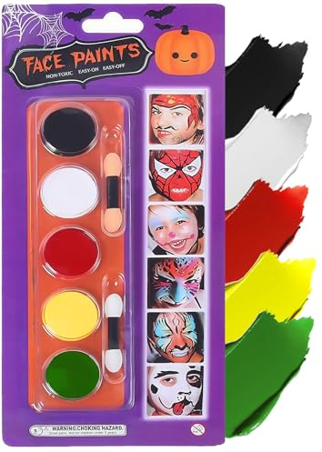Face Painting Kit, 5-Color Face Paint, Halloween Body Paint Makeup, Black White Red Yellow Green Face Paint, Professional Washable Non-toxic SFX Cosplay Makeup for Adults