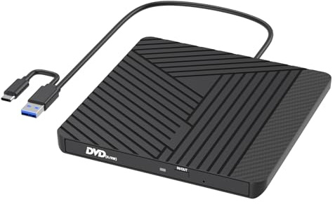 MOSWAG Unidad Externa de CD DVD, USB 3.0 y USB C CD/DVD Grabador +/-RW Unidad óptica, DVD Portátil Delgado DVD ROM Rewriter Writer Duplicador para Escritorio, Windows 11/10 PC MacBook Pro PC Linux