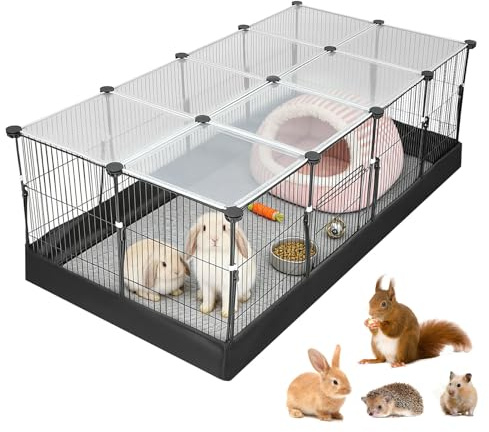 Guinea Pig Pet Cage with Waterproof Bottom Liner and Top Cover, Rabbit Playpen Cage Panels 122x60x40CM, Small Pet Cage Panels Exercise Fence for Puppy Rabbit Kitten Guinea Pig Hedgehog