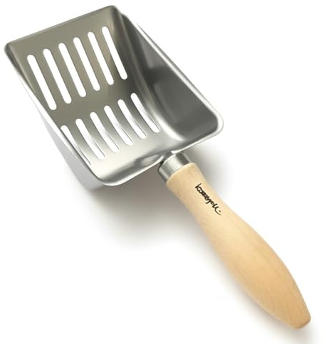 loveviu Pala Arenero Gato Acero Inoxidable con Mango de Madera – Pala Metálica Grande y Muy Resistente para Arena Aglomerante y Fina – Fácil de Limpiar y Duradera