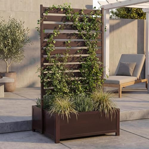 Mendler Aluminium Beet mit Rankgitter HWC-P97 158x90x75cm - Dunkelbraun