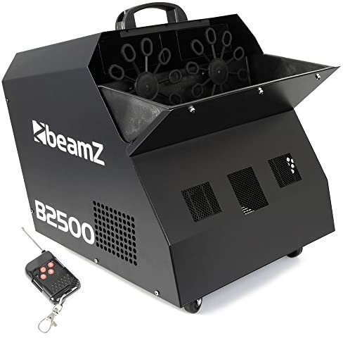 Beamz B2500 Bubble Double Maker Seifenblasenmaschine mit Fernbedienung für große Seifenblasen (2 Blasenräder, 2 leistungsstarke Gebläse, Netz-Betrieb) silber