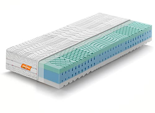 Marcapiuma Einzelmatratze Bio Paradise Viscoschaum 100x210 h 23 cm Orthopädische Härtegrad Mittel 11 zonen Viscomatratze Abziehbar Bezug mit Temperaturkontroll gegen Milbe Atmungsaktiv Made in Italy