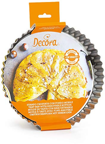 Decora, 0070017 Stampo per Crostata con Fondo Mobile in Acciaio Antiaderente, Tonda Ø 30 X H 3,5 cm, Rende facile Sformare i Dolci, Design Professionale