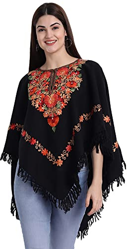 Zamour Indian Kashmiri Women's Poncho/Overcoat Hand Embroidery Paisley Work With Inner Lining (Free Size) (Multi)