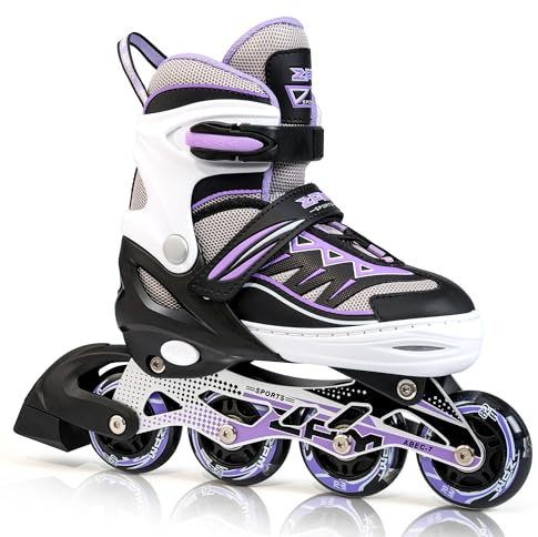 2pm Sports Adjustable Inline Skates, Stylish Design Beginner Roller Skates for Boys and Girls - Purple Large