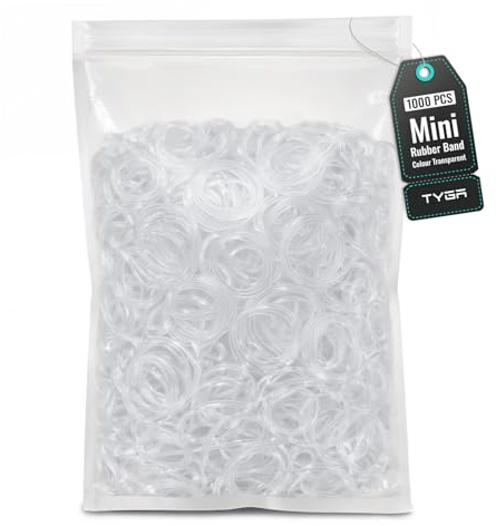 TYGA Store Pack of 1000 Mini Rubber Bands Soft Elastic Bands for Kids Hair, Braids Ponytail Hair, Pet Hairband Wedding Hairstyle and More (Clear)