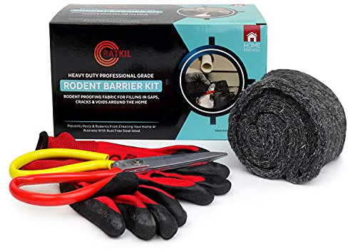 Ratkil Rodent Proofing Fabric - Steel Wool Kit for Filling in Gaps Around The Home & Garden | Large DIY Kit Includes : Rodent Mesh, Heavy Duty Easy Cut Scissors & Gloves | Stops Rats & Mice