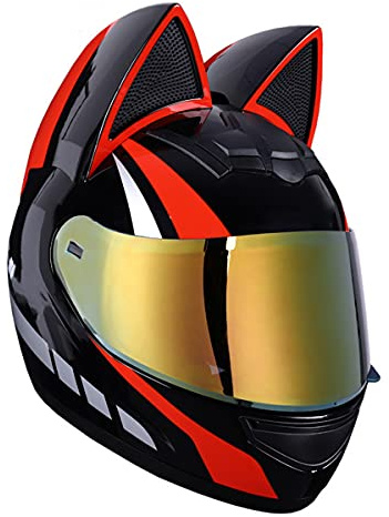 CFZWJ ECE Homologué Intégral Chat Oreilles Casque De Moto Moto Modulaire Intégral avec Visière pour Jeunes Adultes Hommes Femmes Street Bike Racing Motocross ATV Casque