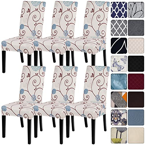 SearchI Dining Room Chair Covers Set of 6, Stretch Printed Parsons Chair Slipcovers Super Fit Spandex Removable Washable Kitchen Chair Protector Cover for Dining Room, Hotel, Ceremony (Ball Flower)