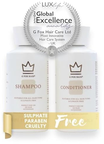 Sulphate Free Hair Extension Shampoo and Conditioner System G Fox Hair®250ml, Multi-Award Winning Shampoo and Conditioner, 99% Natural Ingredients, Made by Extension Experts