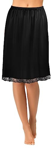 Geagodelia Jupon sous Robe Mi-Longue Femme Taille Elastique Jupe de Fond Satin pour Robe ou Jupe, (Noir, L)