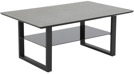 Hela Tische, Couchtisch, Glascouchtisch Arne,Glasplatte 8mm Keramikoptik, Kufengestell, 105x70cm