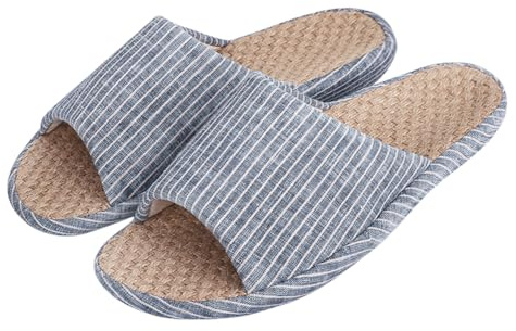 TCNGKIJIUK Hommes Pantoufles D'été en Lin Pantoufles Intérieur Antidérapantes Chaussures de Jardin Ouvertes à Rayures Pantoufles de Maison Confortables Respirantes Bleu 45/46