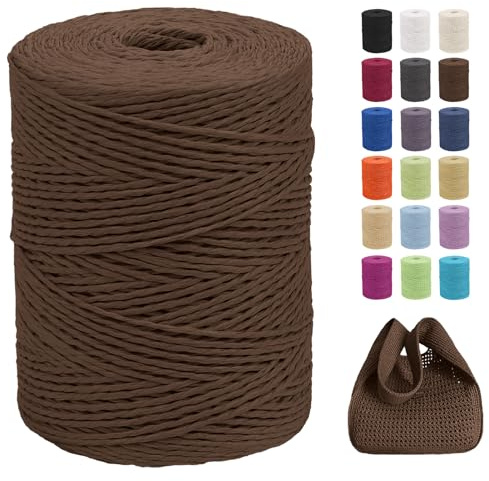 CAMAL Hilo de Rafia para Ganchillo de Bolsas, 2mm x 300m Hilo de Rafia para Tejer Crochet Bolsa, 2 Capas Papel Natural para Tejer Bolsos Verano, Sombrero de Playa, Artesanías (Café)