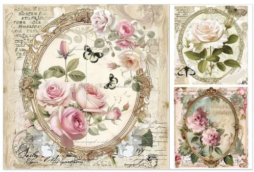 OLYCRAFT 3 Stück/Set Rosen Abziehbilder Zum Aufreiben Für Möbel Und Kunsthandwerk 15x30cm Vintage Fotorahmen Dekor Transferaufkleber Florale Abziehbilder Zum Aufreiben Für Holzmöbel Scrapbooking