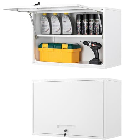 Sightlife Pensile Scolapiatti con Vassoio,Armadio da officina, Salvagoccia da Cucina, pensile per attrezzi metallo, da cucina, bagno, officina, parete, con serratura a chiave, 55 x 80 x 40 cm bianco