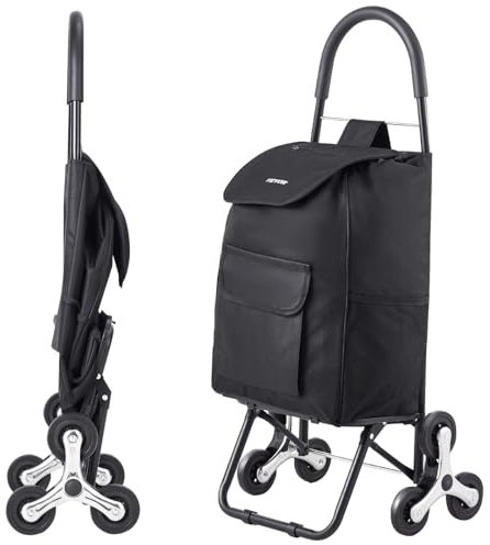 VEVOR Carro de Compra Plegable 36 L Carro para Subir Escaleras con 6 Ruedas 450x350x965 mm Bolsa de Almacenamiento de Tela Oxford para Compras, Oficina, Mudanzas, Transporte, Exteriores, Lavandería