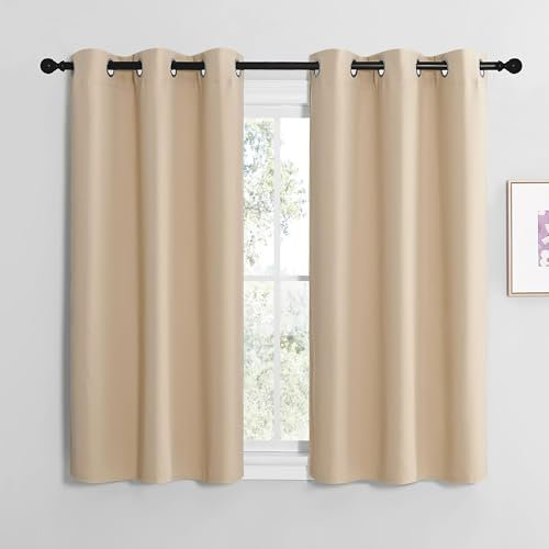 NICETOWN Beige Opaque Curtains with Eyelets Set of 2 H137 x W107 cm Biscotti Beige Bistro Curtain Short Blackout Curtains Window Curtain Modern Panel Curtains