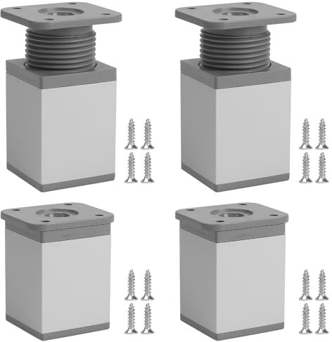 KINDPMA 4 Piezas 6cm Patas para Muebles Patas de Mesa de Altura Ajustable Patas para Sofas de Aluminio para Cama,Sillón,Gabinete de TV, Armario, Gris Mate
