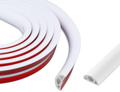 Kabelkanal självhäftande, kabelkanal halvcirkelformad, kabelfack 20 mm (B) x 10 mm (H) x 3 meter längd, kabelbro för strömkabel i hushållet, kabelskydd, kabelskydd, vit