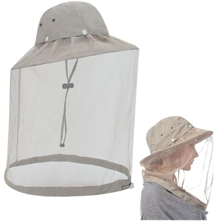 AONAYO Cappello da sole con zanzariera, testa di zanzariera, cappello da sole zanzariera, cappello da apicoltore con velo, per giardinaggio, escursioni, pesca, campeggio, attività all'aperto, cachi