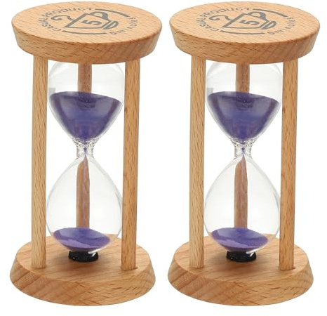 PATIKIL 5 Minutes Sand Timer, 2 Pcs Wooden Sand Watch High Glass Sandglass Timer for Living Room Home Office Restaurant Decoration, Purple