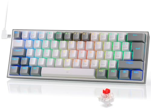 Redragon K617 Fizz 60% Deutsches QWERTZ-Layout Gaming-Tastatur, RGB Verkabelte Gaming Tastatur, 62 Tasten, Hot Swap Rote Schalter, Programmierbare Tasten, Abnehmbares USB Type C Kabel - Grau & Weiß