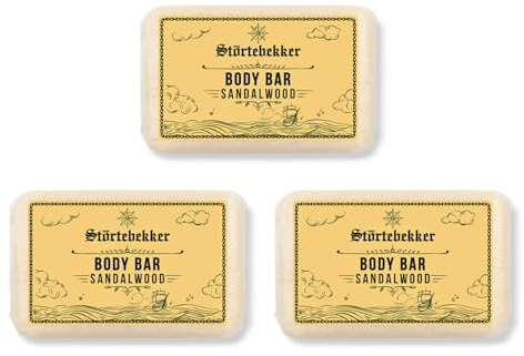 Störtebekker® Premium Body Bar Sandalwood (3x) | Solid Shower Gel Men | Solid Shower Soap Men & Women | Natural Cleaning, Wonderful Fragrance | Handmade & No Additives (3 x 120 g)