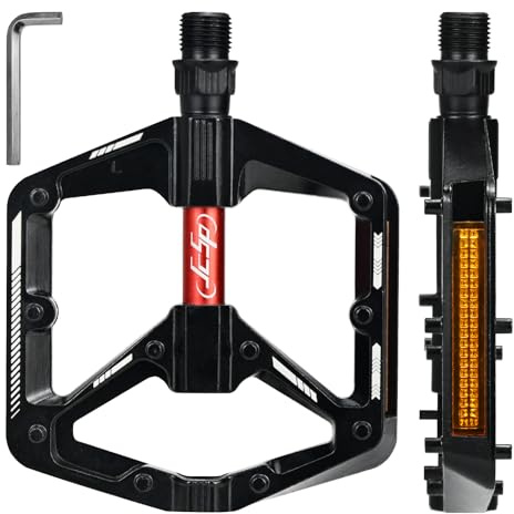 KOOOGEAR Pedales de bicicleta de montaña antideslizantes de aluminio con reflectores, rodamientos de bolas de 9/16 pulgadas para BMX, MTB, bicicletas de carreras