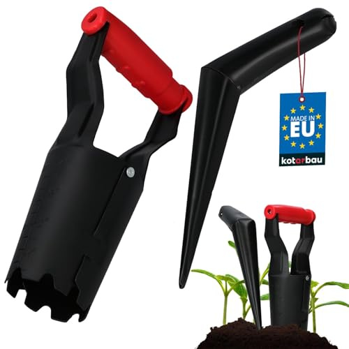 KOTARBAU® - 23 cm - Plantador de bulbos - Palillo para trasplantar - Acero con Recubrimiento en Polvo - Ayuda para Plantar - Negro - Accesorios de jardinería