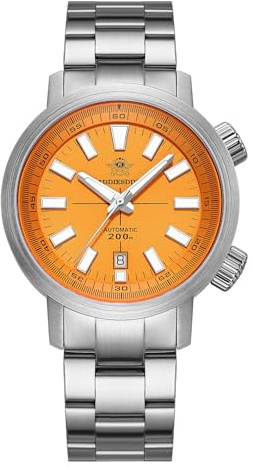 ADDIESDIVE Herrenuhr Automatik Innenring Orange Zifferblatt Synthetischer Saphir Leuchtend 200 m Taucheruhren