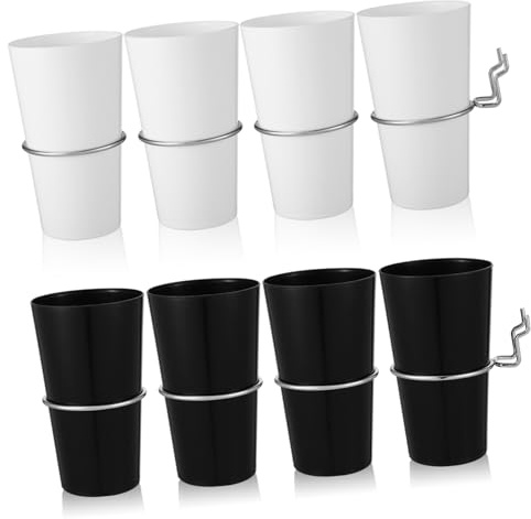 Alipis Lot De 8 Set De Gobelets De 500 Ml Pour Panneau Perforé Avec Crochets En Acier Inoxydable, Accessoire De Rangement Pour Atelier, Bureau Et Garage, 4 Noirs 4 Blancs