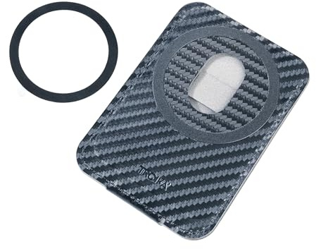 TROIKA Portacarte MagSafe con servizio Lost and Found HILDECARD CARBON CODE24 per 1-2 carte da fissare allo smartphone con funzioni di supporto per cellulari, similpelle, effetto carbonio