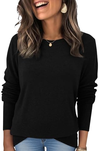 Womens Wool Blend Pullover Sweaters Crew Neck Classic Dressy Elegant Long Sleeve Fall Winter Sweater Top Black